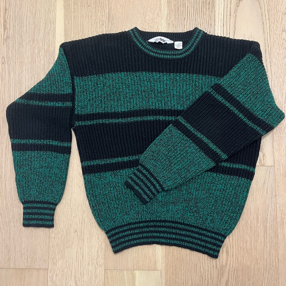 Vintage Green & Black Striped Crewneck Sweater